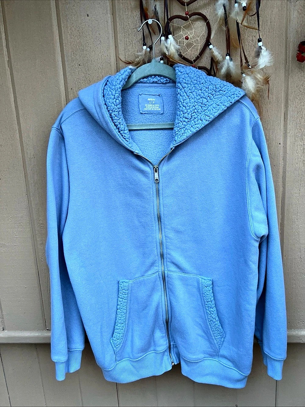Aerie Women Medium Ice Blue S/M/L Sherpa Lined Hood Full Zip Hoodie Sweatshirt